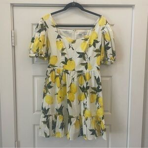 English Factory Lemon Puff‎ Sleeves Mini Dress Size Medium Cotton